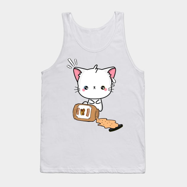 Cute White Cat spilled a jar of peanut butter Tank Top by Pet Station